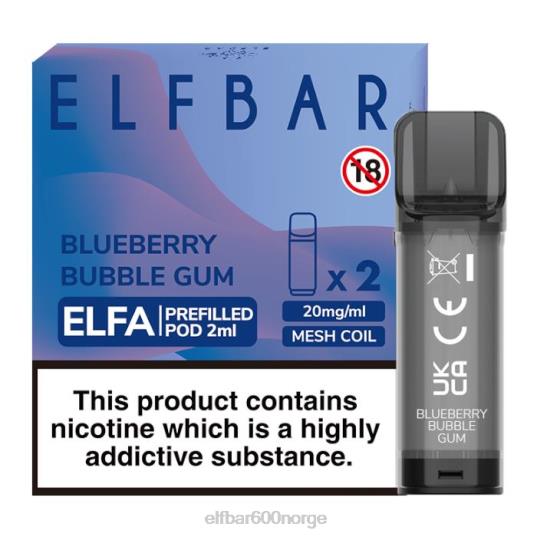Elf Bar Med Nikotin - ELFBAR elfa ferdigfylt pod - 2ml - 20mg (2 pakke) blåbær tyggegummi V4ZF4126