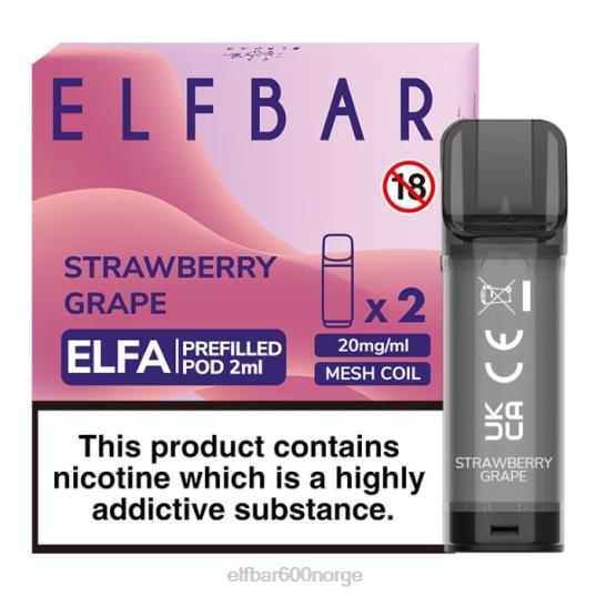 Elfbar Med Nikotin - ELFBAR elfa ferdigfylt pod - 2ml - 20mg (2 pakke) jordbærdrue V4ZF4130
