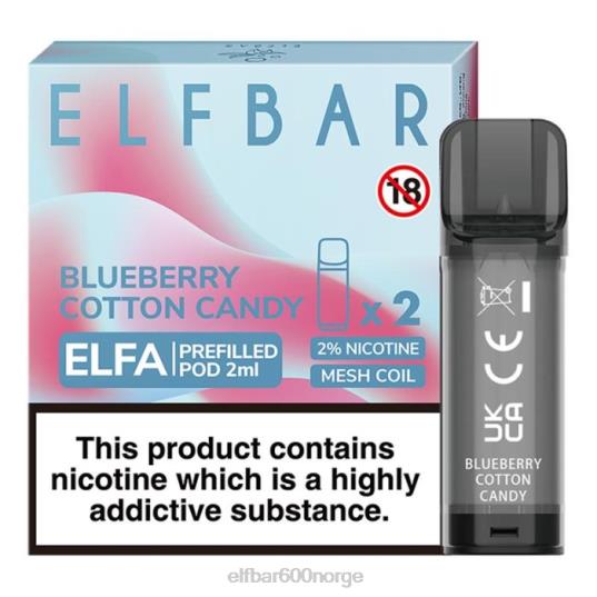 Elfbar Vape - ELFBAR elfa ferdigfylt pod - 2ml - 20mg (2 pakke) blåbær sukkerspinn V4ZF4124